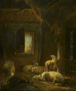 Schafe Und Huhner Im Stall. by Eugene Joseph Verboeckhoven