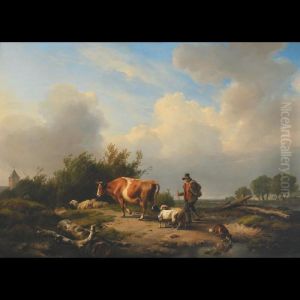 Herdsman With Sheep, Goat And Cow