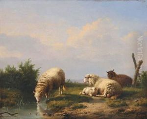 Moutons S'abreuvant A La Mare by Eugene Joseph Verboeckhoven