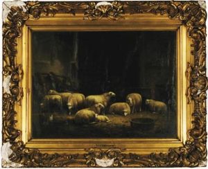 Sheep Resting In A Barn by Eugene Joseph Verboeckhoven
