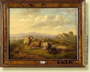 Bouc, Moutons Et Belier Au Pre by Eugene Joseph Verboeckhoven
