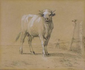 Young Bull And Rooster Out To Pasture by Eugene Joseph Verboeckhoven