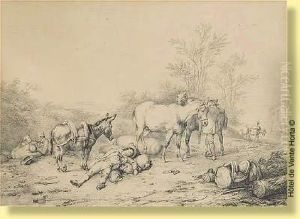 Cavalier Endormi Dans Un Paysage by Eugene Joseph Verboeckhoven