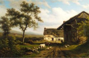 Animals In A Farmyard by Eugene Joseph Verboeckhoven