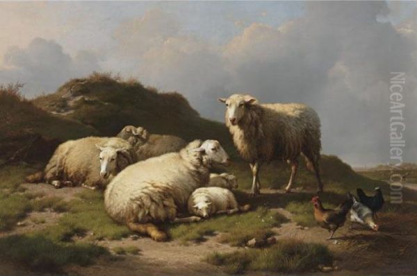 Sheep And Chickens In A Landscape - view 1