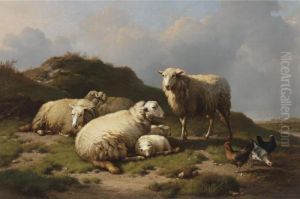 Sheep And Chickens In A Landscape Sheep And Chickens In A Landscape