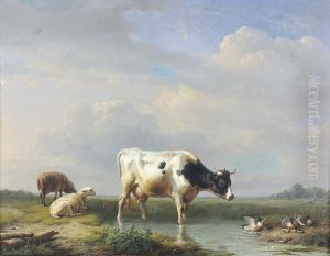 Weidelandschaft Mit Kuh Und Schafen. by Eugene Joseph Verboeckhoven