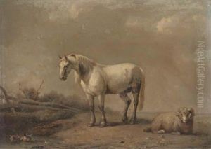 A Horse And Ram At The Farm Pond by Eugene Joseph Verboeckhoven