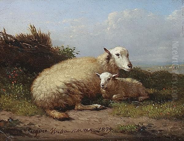Sheep And Lamb In A Landscape by Eugene Joseph Verboeckhoven