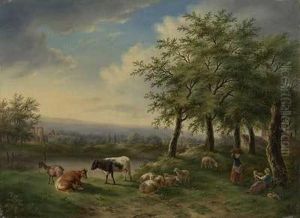 Hirtenidylle Am Stadtrand by Eugene Joseph Verboeckhoven
