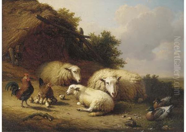 Sheep, Ducks And Chickens In A Landscape - view 1