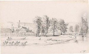 View On A Canal Near Liege by Eugene Joseph Verboeckhoven