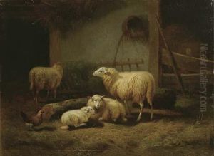 Moutons Dans Une Etable by Eugene Joseph Verboeckhoven