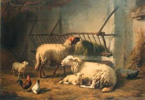 Sheep In A Stable by Eugene Joseph Verboeckhoven