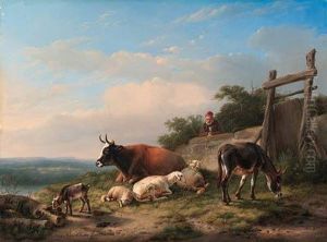A Farmer Tending His Animals by Eugene Joseph Verboeckhoven