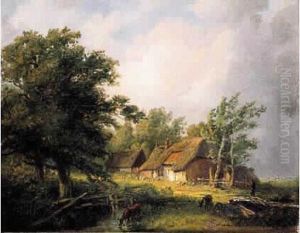 Chaumiere Flamande Huile Sur Panneau, Signee Et Datee 1840 En Bas A Droite