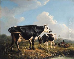 Cows And Ducks Beside A Pond by Eugene Joseph Verboeckhoven