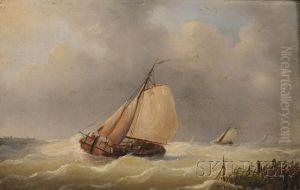A Dutch Barge Running For Shelter