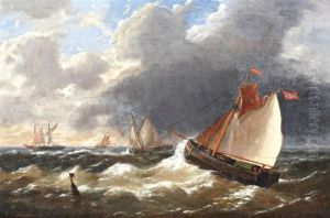 Zeilschepen Voor De Kust by Louis Verboeckhoven