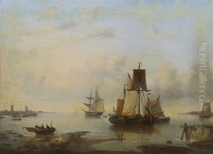 Ships In The Dutch Harbor by Louis Verboeckhoven