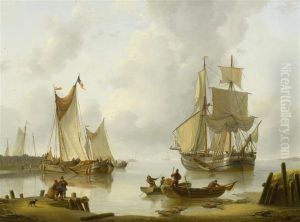 Sailing Boats Near A Beach by Louis Verboeckhoven
