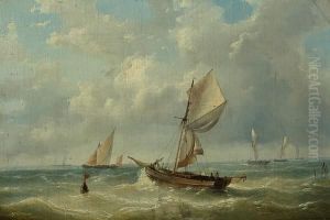 Boats In Choppy Seas by Louis Verboeckhoven