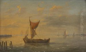 Retour Des Pecheurs Au Coucher Du Soleil by Louis Verboeckhoven