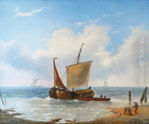 Bateau De Peche En Bord De Plage. by Louis Verboeckhoven