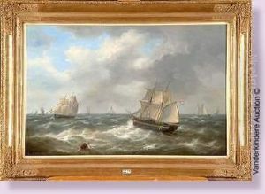 Bateaux Sur Une Mer Agitee by Louis Verboeckhoven