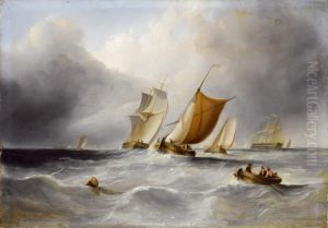 Segelschiffe Und Ruderboot In Sturmischer See