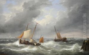 Marine With Fishing Boats. Panel (mahogany) by Louis Verboeckhoven