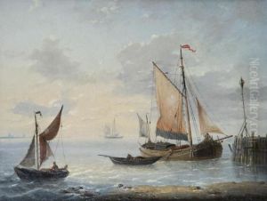 Marine With Yachts Near The Stockade by Louis Verboeckhoven