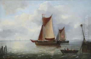 Marine With Yachts Near The Stockade by Louis Verboeckhoven