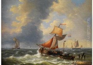 Segelschiffe Auf Bewegtem Meer by Louis Verboeckhoven