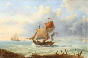 Circle Marine With Yachts Near The Coast by Louis Verboeckhoven