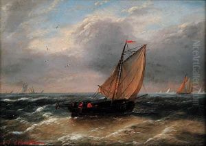 Untitled - Sailing Ship On Stormy Day by Louis Verboeckhoven
