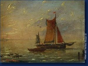 Bateau De Peche Par Mer Calme by Louis Verboeckhoven