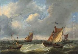 Zeilschepen Op Een Woelige Zee by Louis Verboeckhoven