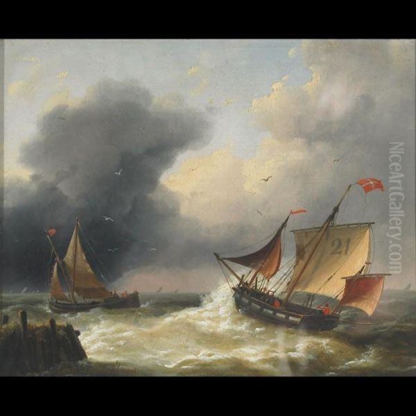 Shipping Off Shore In Stiff Breeze - view 1