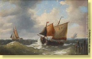 Bateaux De Peche Avant La Tempete by Louis Verboeckhoven