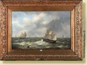 Voiliers Hollandais Sur Une Mer Demontee by Louis Verboeckhoven
