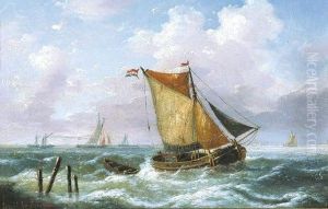 Marine Met Zeilboten by Louis Verboeckhoven