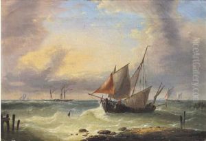 Marine Met Zeilboten En Stoomschip