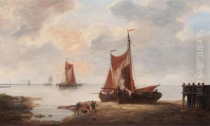 Fishermen In A Harbour by Louis Verboeckhoven