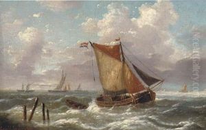 A Dutch Smalschip Running Into The Estuary by Louis Verboeckhoven