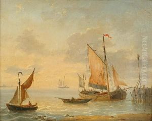 Fishing Vessels Off A Coast by Louis Verboeckhoven