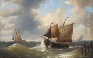 A Boulogne Lugger Offshore In A Swell