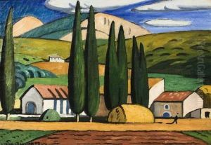 Paysage Aux Cypres Pres D'aix-en-provence. Vers 1920.