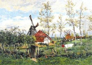 Paysage Estival Avec Moulin Et Ferme by Isidore Verheyden