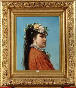 Portrait De Jeune Fille Auchapeau Fleuri